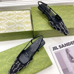 2022 LUXURY Women G slingback Sandals pump Aria slingback shoes are presented in Black mesh with crystals sparkling motif Back buckle closure Size 35-41 KMKJ5648/