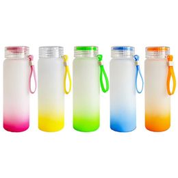 Drinkware tools Sublimation Water Bottles 500ml Frosted Glass Water Bottle gradient Blank Tumbler ZC1180