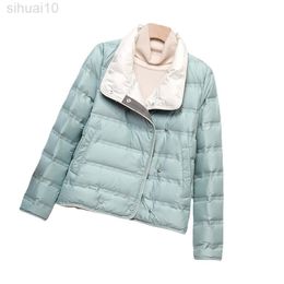 White Duck Down Jacket Women Winter Contrast Color Ultra-light Slim Warm Casual Simple Female Coats Fashion 2022 Outwear L220730