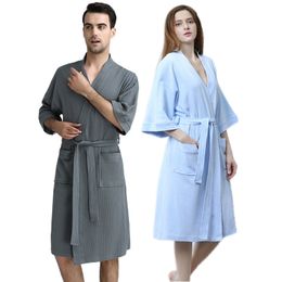 Men 100% Cotton Suck Sweat Towel Bathrobe Mens Plus Size Sexy Waffle Kimono Bath Robe el Male Women Dressing Gown Spa Robes 201109