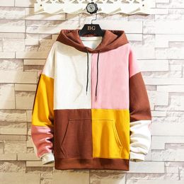 Men's Hoodies & Sweatshirts Men Patchwork Fashion Color-block Hooded Pullover Autumn Winter Velvet Thick Hoodie Youth Clothse OutwearMen's