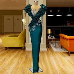 Sexy Sparkling Mermaid Prom Dresses Sexy Deep V Neck Puffy Cape Sleeves Sequins Appliques Beads Hollow Satin Floor Length Plus Size Formal Party Gowns Custom Made