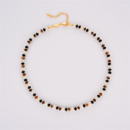 Ins Niche Design Natural Pearl Retro Beaded Necklace Black Agate Tiger Eye Stone Blogger With Same Jewellery Accessories