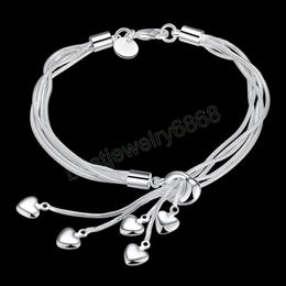 925 Sterling Silver Five Heart Snake Chain Bracelet For Women Charm Wedding Engagement Fashion Party Jewellery