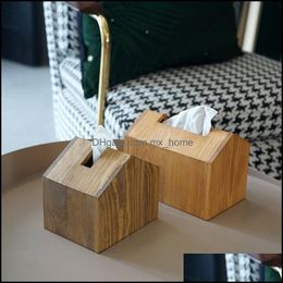 Tissue Boxes Napkins Table Decoration Accessories Kitchen Dining Bar Home Garden Nordic Style Wood Box Creative House Shape Removable Con