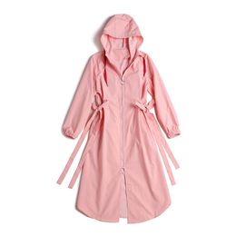 Women's Trench Coats Spring And Autumn Women's Fashion Coat Ageing Pink Bow Casual WindbreakerWomen's