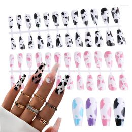 False Nails 24pcs Cute Cow Press On Fake With Designs Candy Colour Print Sticker Tip Middle Square Nail Tips DIY Manicure JICSH24 Prud22