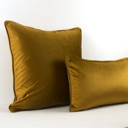 Soft Luxury Brown Gold Velvet Cushion Cover Pillow Case Bed Sofa Pillow Cover Piping Design No Balling-up Without Stuffing 210401