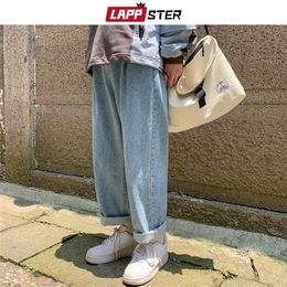 LAPPSTER Men Baggy Oversized Jeans Mens Hip Hop Harem Vintage Casual Women Denim Straight Pants 210318