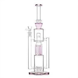 17.2-Inch Glass Bong with Pink Mouthpiece, Three Tubes, and Matrix Percolator - 14mm Female Joint