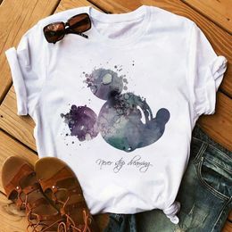 Ink Painting Cute Womens T-shirt Printed Women Cartoon Graphic Top T Shirt Short Sleeved O-neck Female Clothes 13320