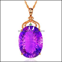 Pendant Necklaces Amethyst Necklace For Women Purple Gem Collier Choker Rhinestone Wedding Jewellery Sier Drop Delivery 2 Dhseller2010 Dha2T