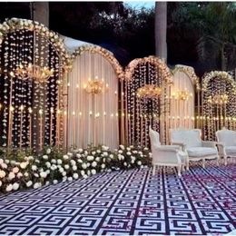 Party Decoration Shiny Gold Grand Event Flower Lace Curtain Arch Backdrops Wall Wedding Engagement Stage Floral Arrangement StandParty