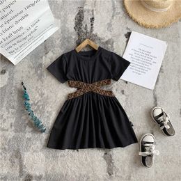 Dresses Girls Short Sleeve Summer Children Hollow Waist Dress Lady Style Kids Black Clothing