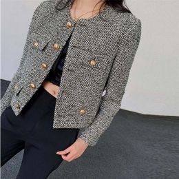 Autumn Winter Korean Womens Single Breasted Brand Luxury Chic Tweed Woolen Coat Retro Suit Jacket Top Casaco Outwear 220722
