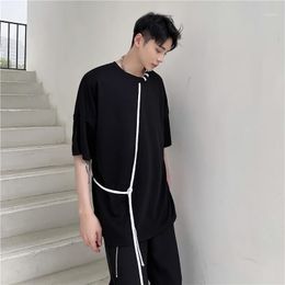 Men's T-Shirts 2022 Summer Korean Style Personality Mixed Colors Draw A Rope T Shirts Men Casual Loose Solid Color Tee For Men,M-XXL