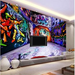 Custom 3 d stereoscopic wallpaper 3d space graffiti wall waterproof fabric used for KTV hotel bar papel DE parede