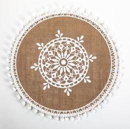 Boho Round Jute Braided Placemats Table Mats Farmhouse Cotton Woven Heat Resistant Washable with Tassel Circle Place Mat for Dining Wedding Kitchen Decoration