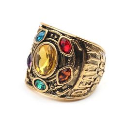 -Thanos Six Gems 24k retro Gold Ring Power Gauntlet Crystal for Men Infinity War Exaged's Versatile Jewelry2928