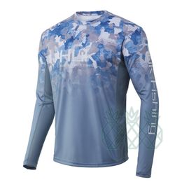 Huk Męs Camo Koszula rybacka z długim rękawem Koszulka wędkarska Szybka suszenie odzież na zewnątrz Karta przeciwsłoneczna anty-UV Fishing Jersey 220812