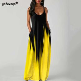 Elegant Fashion O neck Sleeveless Floor length Dresses Simple Retro Women Summer Loose Waist Print Straight Dress 220613