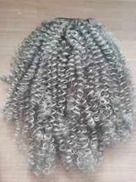 Afro kinky curly grey ponytail hair extension drawstring silver Grey african american short long high kinki salt and pepper natural custom 120g 140g 10-22inch