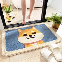 Dajiang Cartoon Akita Dog Flocking Carpet Floor Mat Household Toilet Door Bathroom Anti Slip Water Absorbent Pad