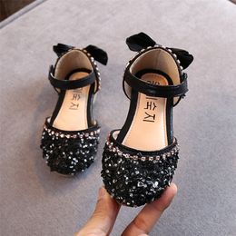Children Princess Baby Girls Flat Bling Leather Sandals Fashion Sequin Soft Kids Dance Party Sparkly Shoes A986 220725