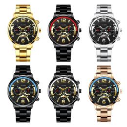 Wristwatches Explosive Male Fashion Stainless Steel Belt Business Quartz Watch For Men Luminous Pointer Calendar Wristwatch Relogio Masculin