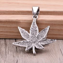 Stainless Steel Silver Men Women's Maple Leaves Charm Pendant Maple Tree Plant Leaf Female Male Sweater Chain Necklace Jewelry With CZ Rhinestones