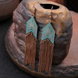 Fashion Vintage Drop Earrings for Women Alloy Ethnic Long Tassel Boho Earrings Golden Dangle Earring Jewellery Brincos