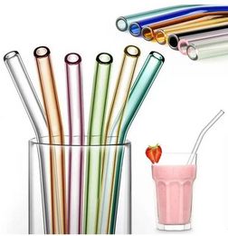 wholesale 7 8 colorful straight and bend glass drinking straws pipette ecofriendly baby milk juice reusable glass straw bar party F0528X55