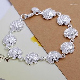 Link Chain Beautiful Roses Silver Color Bracelets High -quality Fashion Selling Classic Jewelry Christmas Gifts Wedding H135