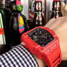 Richard''s Luxury Mens Mechanical Watch Business Leisure Rm35-02 Automatic Red Carbon Fibre Tape Fashion Swiss Movement Wristwatches