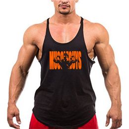 Muscle guys Gyms Tank Top Men Workout Clothing Bodybuilding Stringer Men Vests Cotton Y back Singlets debardeur fitness homme 220621