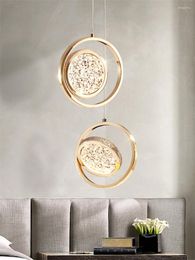 Pendant Lamps Nordic Crystal Rose Gold Lights Bedroom Bar Modern Living Room Aisle Rotating Inner Ring Luxury LightingPendant