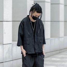 Men's Jackets Streetwear Men Short Sleeve Kimono Japanese Black Summer Fashion JacketMen's