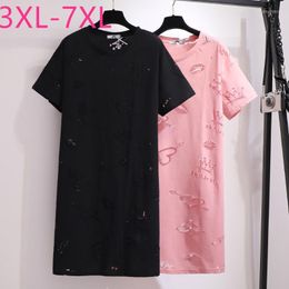 T-shirt da donna estate taglie forti top per donna sciolto casual manica corta cotone nero rosa scava fuori lungo 3XL 4XL 5XL 6XL 7XL Women's Phyl2