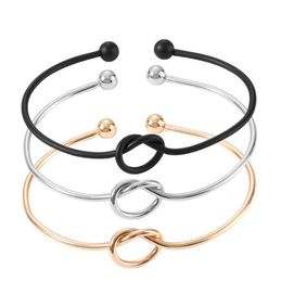 Simple Wind Personalised Knot Bangle Bracelet for Women Girl knoted Open Metal Couple Bracelet Silver/ Gold/ Rose/Black Colour YS222