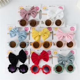 Flower Sunglasses Baby Girls Bow Nylon Headband Baby Boy Girl Seaside Mental Eyeglasses Kids Hair Accessories Children