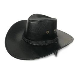 Berets Large Brim Faux Leather Cowboy Hat Men's Vintage Felt Wide Bucket Hats Man For Men Women Fedora SwanowingBerets BeretsBerets