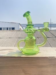 Hookahs,double uptake recycler, green, glass bong factory direct supply to accept Personalised custom 14mm glass oil rigs
