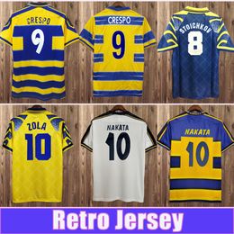 1998 1999 2000 Parma Calcio Maglie da calcio da uomo CRESPO CANNAVARO BAGGIO ASPRILLA Home Maglia da calcio gialla blu Manica corta Uniformi per adulti