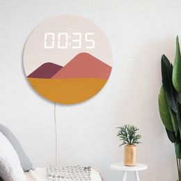 Wall Clocks Digital Clock Led Simple Electronic Circular Intelligent Dimming Horloge Wooden Concern Design Large Number