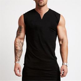 Gym Clothing V Neck Cotton Bodybuilding Tank Top Mens Workout Sleeveless Shirt Fitness Sportswear Running Vests Muscle Singlets 220526