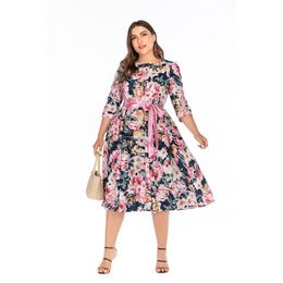 Casual Dresses Spring Fashion Bohemian Print Long Dress Plus Size O-neck 3/4 Sleeve Women Maxi Elegant Vestido De FestaCasual