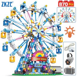 City Friends MOC Rotating Ferris Wheel Building Blocks Electric Bricks with Light Toys for Children Christmas Gifts 220715