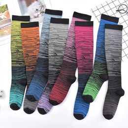 Sports Socks Gradual Compression Striped Long Tube Adult Calf Stocking Sport Girl Women Female