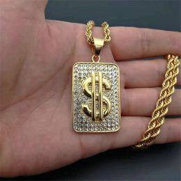 Pendant Necklaces Hiphop US Dollar Money Male Stainless Steel Iced Out Bling Cubic Zirconia Men's Hip Hop Jewellery DropPendant