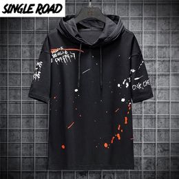 SingleRoad Mens Hoodies Men Summer Black Graffiti Short Sleeves Sweatshirt Hip Hop Harajuku Japanese Streetwear Hoodie Men 201126